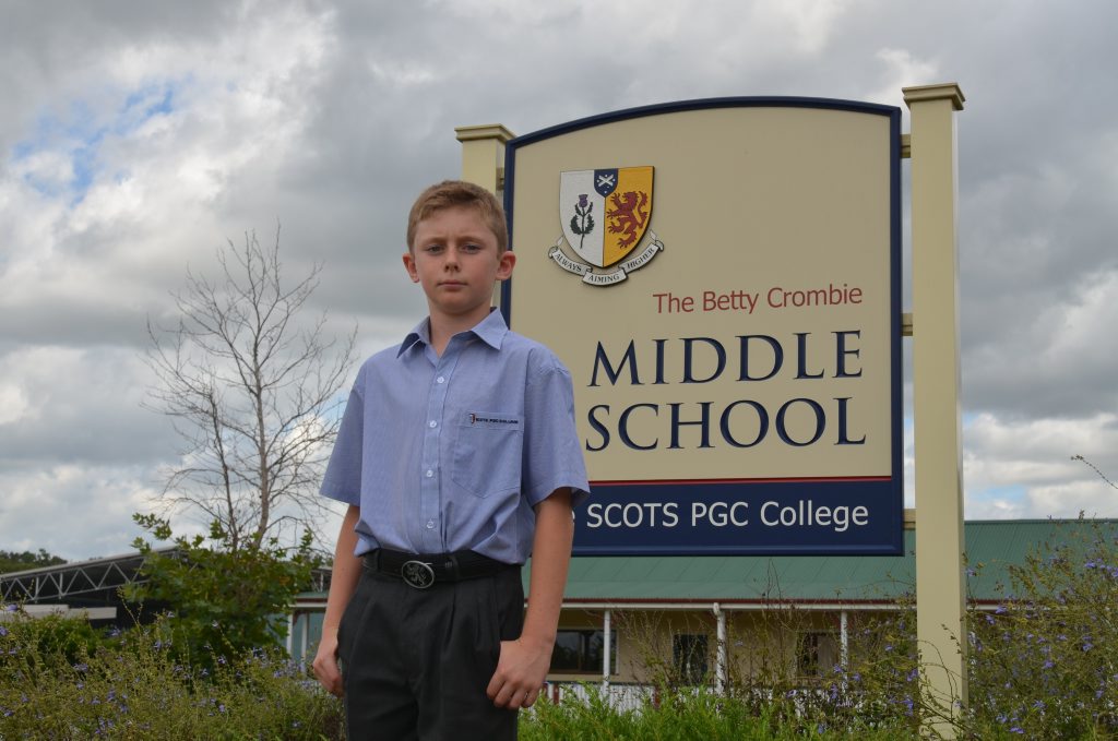 Inglewood student Toby Callaghan is one of the youngest boarders attending Scots PGC, starting his Year 6 classes today. 